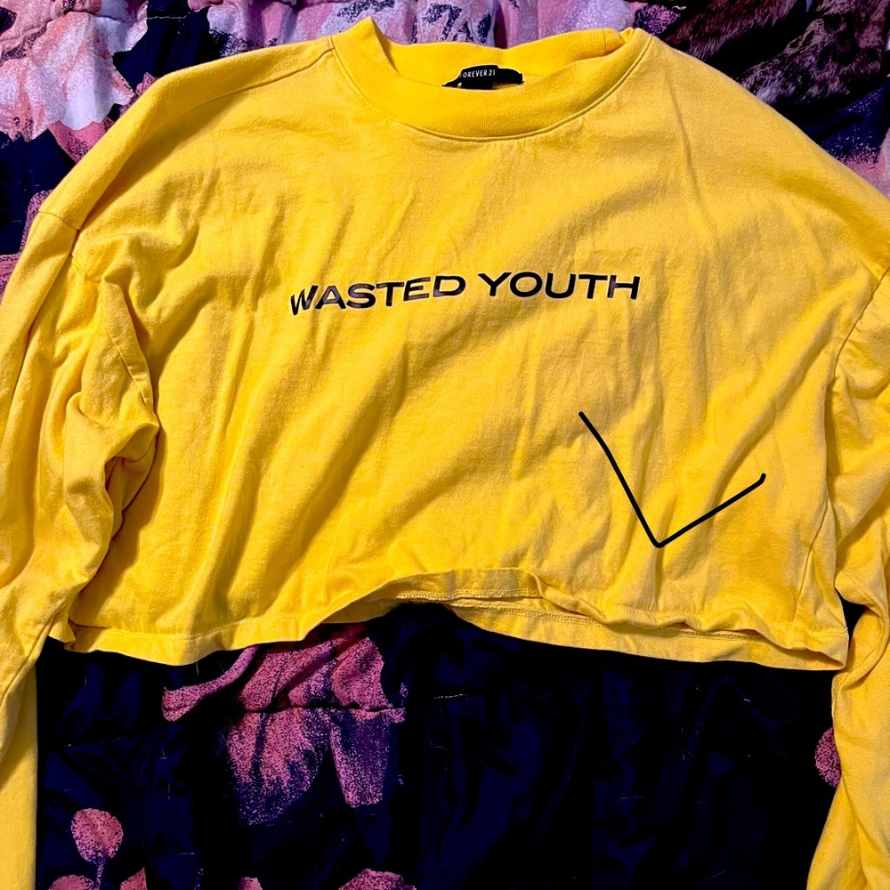 Bright yellow cropped long sleeve tee